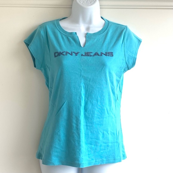 Dkny Tops - DKNY Blue Fitted T-Shirt with Cap Sleeves
